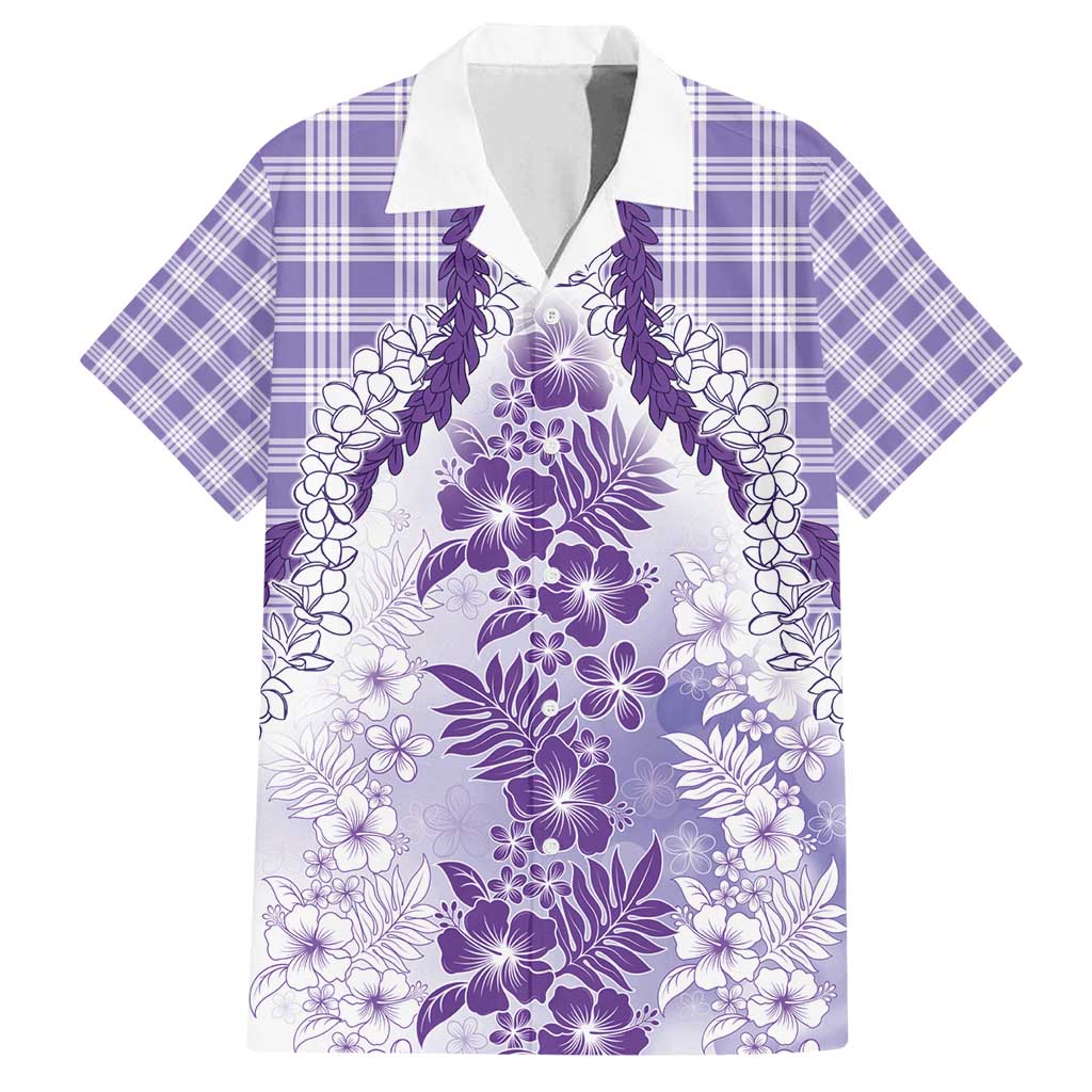 Aloha Hawaii Palaka Family Matching Puletasi and Hawaiian Shirt Purple Plumeria Lei - Polynesian Pride