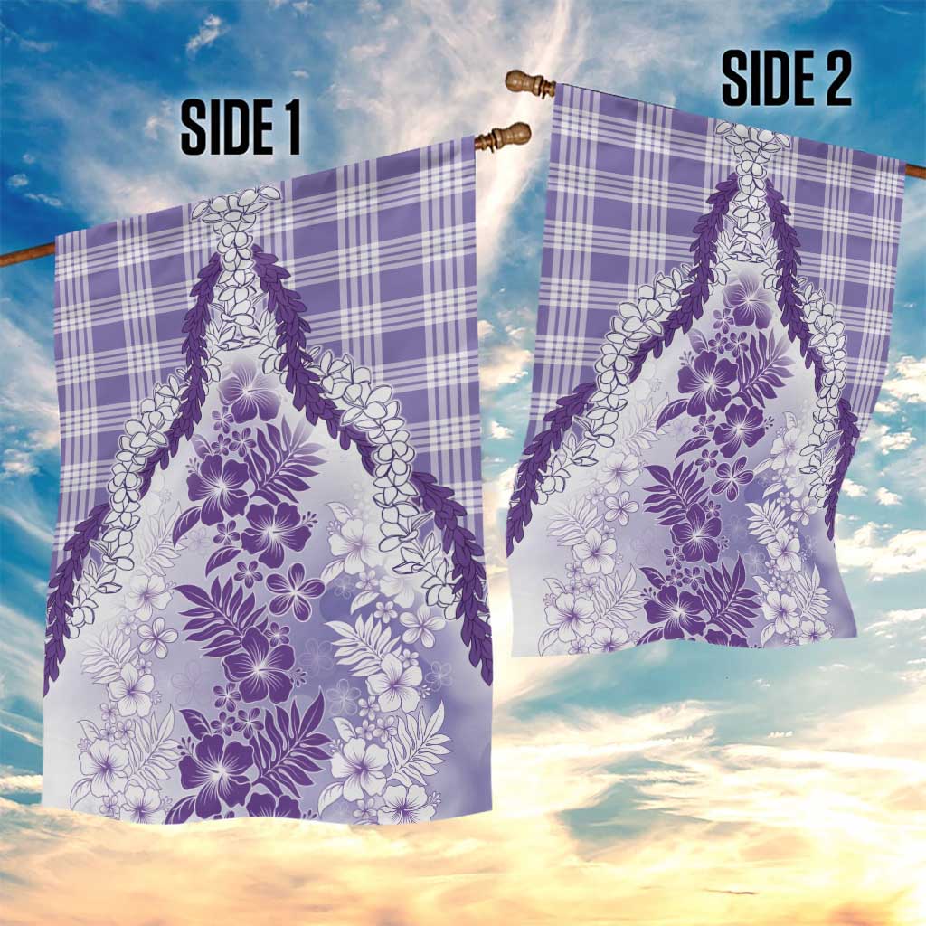 Aloha Hawaii Palaka Garden Flag Purple Plumeria Lei - Polynesian Pride