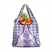 Aloha Hawaii Palaka Grocery Bag Purple Plumeria Lei - Polynesian Pride