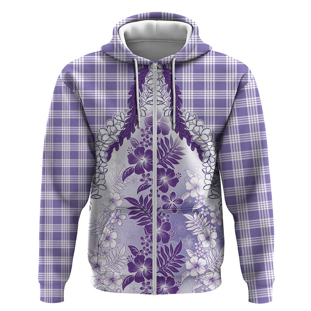 Aloha Hawaii Palaka Hoodie Purple Plumeria Lei - Polynesian Pride
