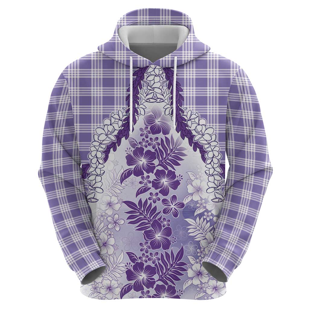 Aloha Hawaii Palaka Hoodie Purple Plumeria Lei - Polynesian Pride