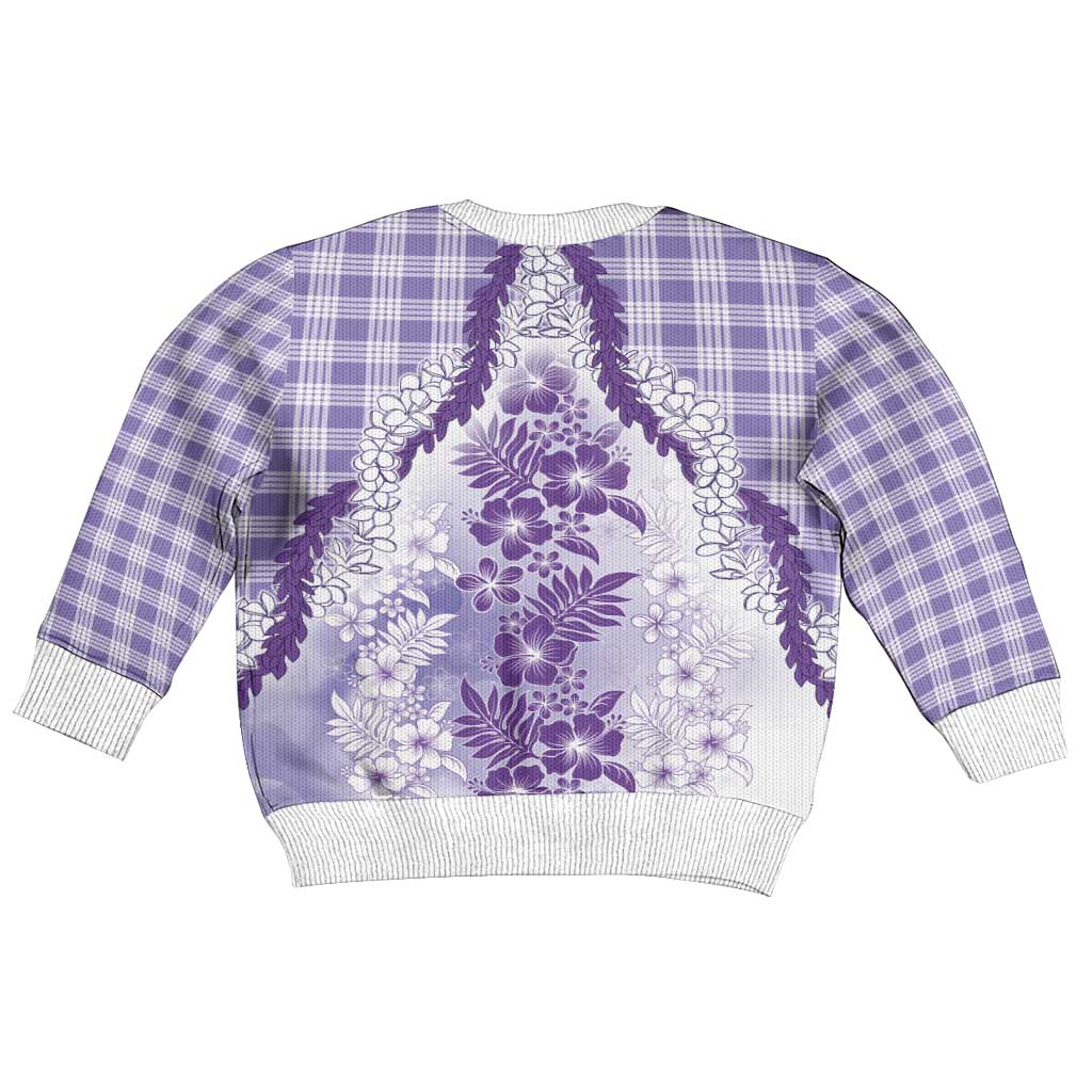 Aloha Hawaii Palaka Kid Ugly Christmas Sweater Purple Plumeria Lei - Polynesian Pride