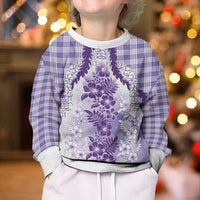 Aloha Hawaii Palaka Kid Ugly Christmas Sweater Purple Plumeria Lei - Polynesian Pride