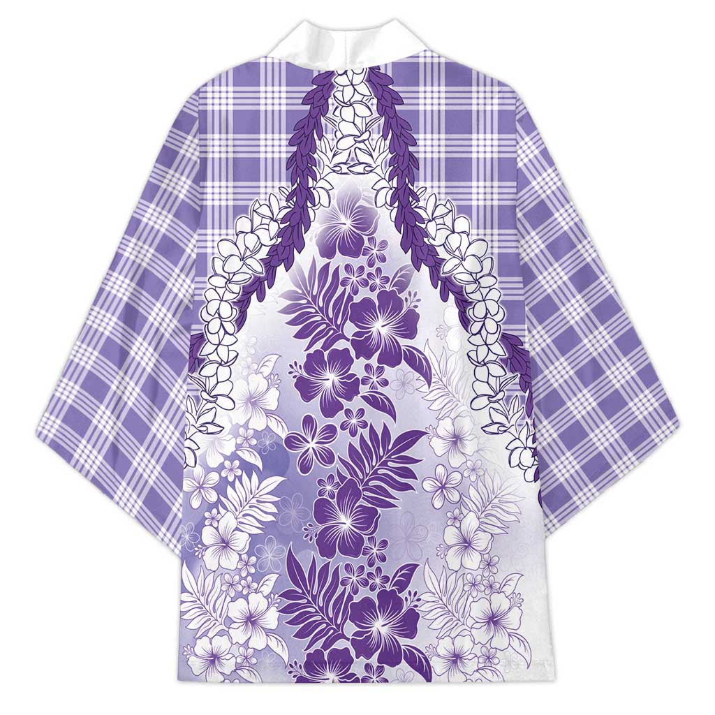 Aloha Hawaii Palaka Kimono Purple Plumeria Lei - Polynesian Pride