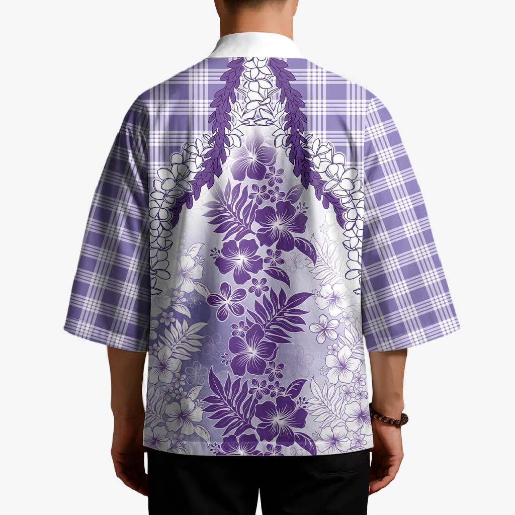 Aloha Hawaii Palaka Kimono Purple Plumeria Lei - Polynesian Pride