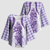 Aloha Hawaii Palaka Kimono Sleeve Blouse Purple Plumeria Lei - Polynesian Pride