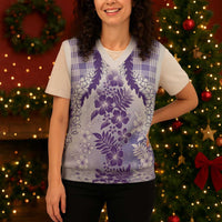 Aloha Hawaii Palaka Christmas Knitted V-Neck Vest Purple Plumeria Lei - Polynesian Pride