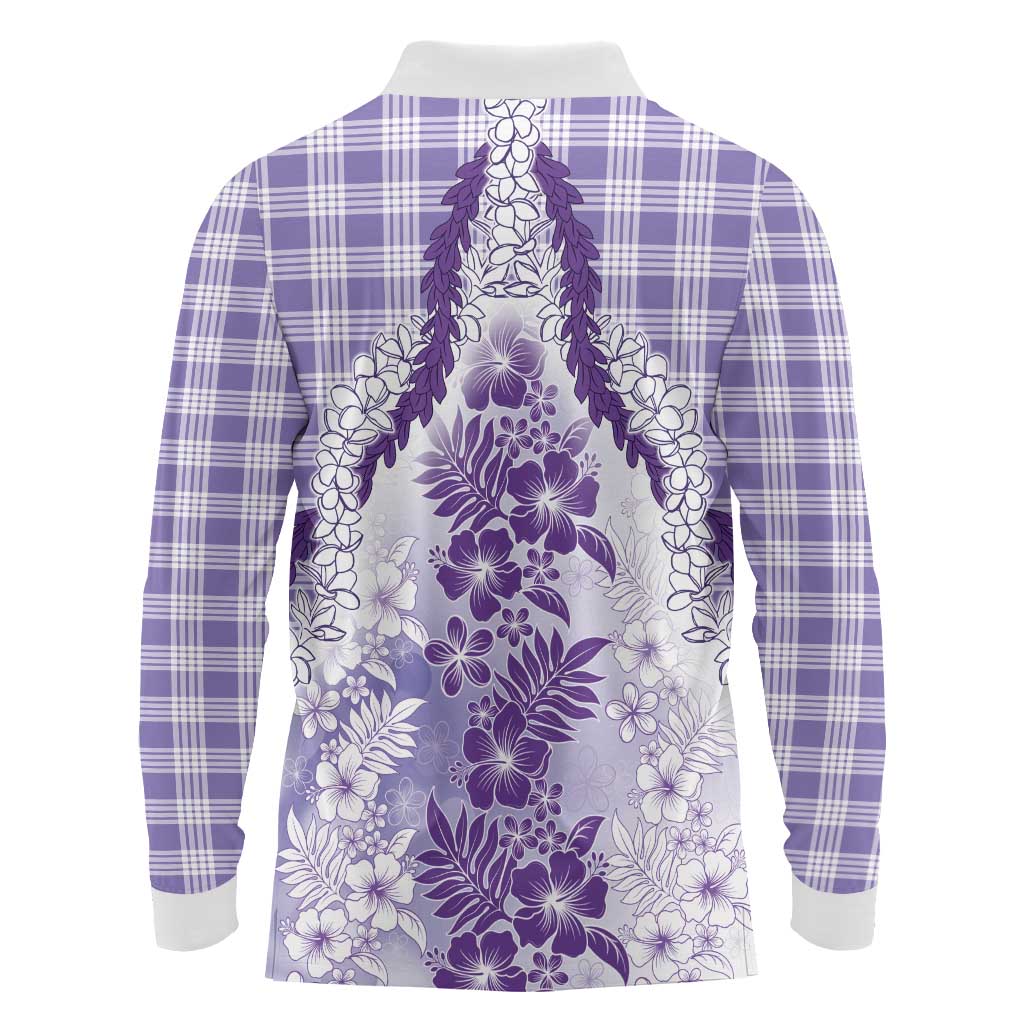 Aloha Hawaii Palaka Long Sleeve Polo Shirt Purple Plumeria Lei - Polynesian Pride