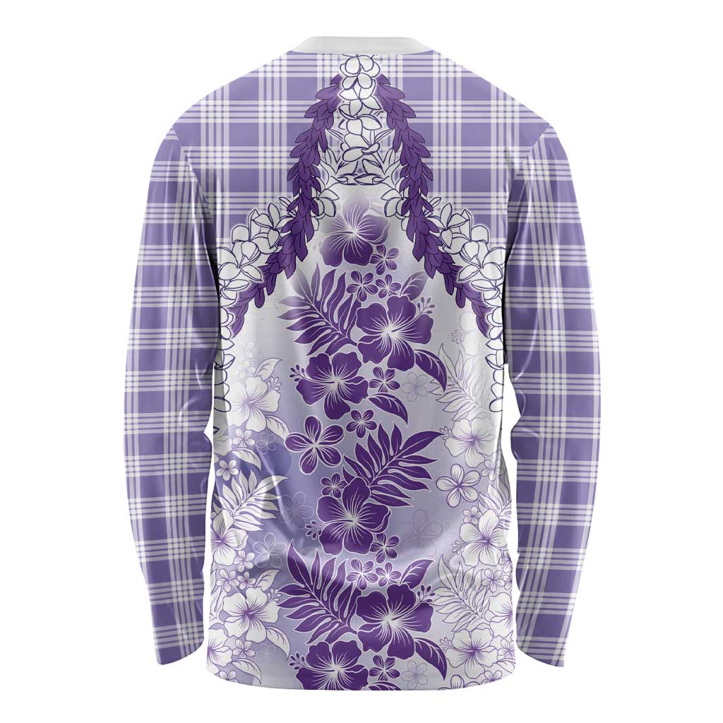 Aloha Hawaii Palaka Long Sleeve Shirt Purple Plumeria Lei - Polynesian Pride