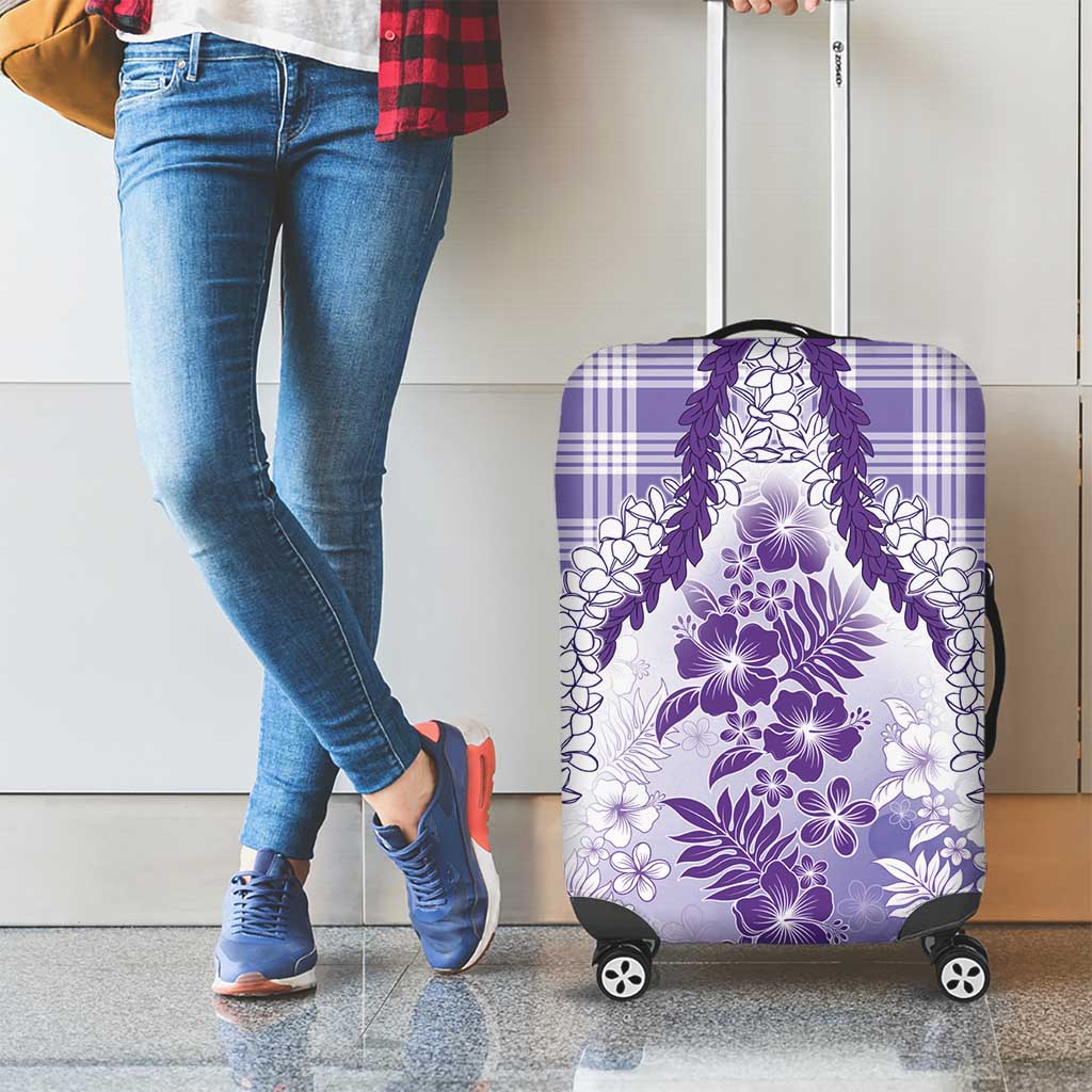 Aloha Hawaii Palaka Luggage Cover Purple Plumeria Lei - Polynesian Pride