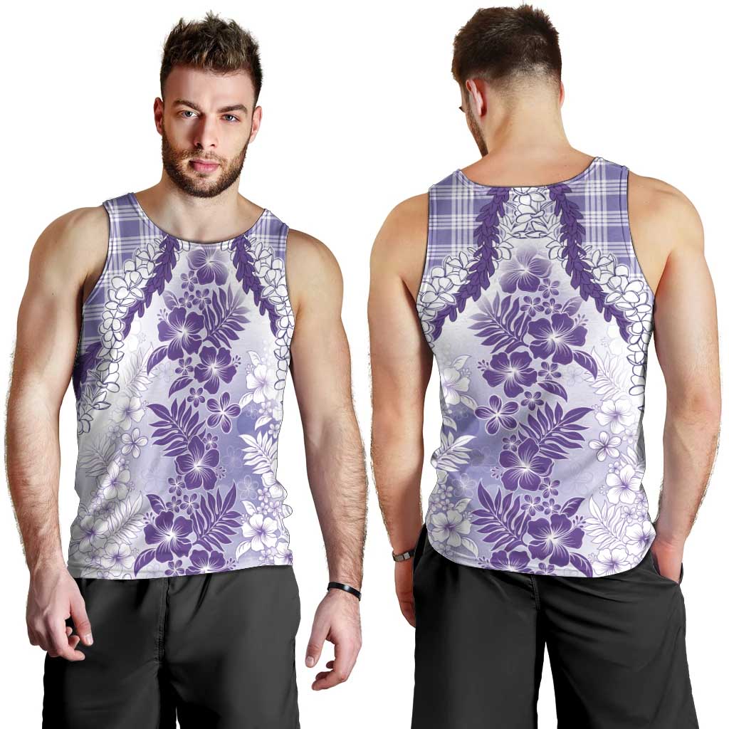 Aloha Hawaii Palaka Men Tank Top Purple Plumeria Lei - Polynesian Pride