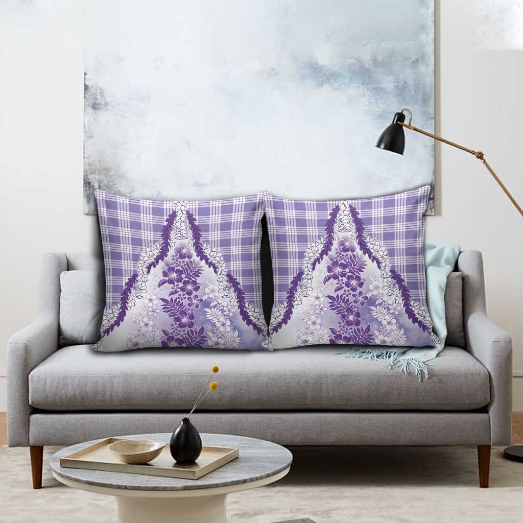 Aloha Hawaii Palaka Pillow Cover Purple Plumeria Lei - Polynesian Pride