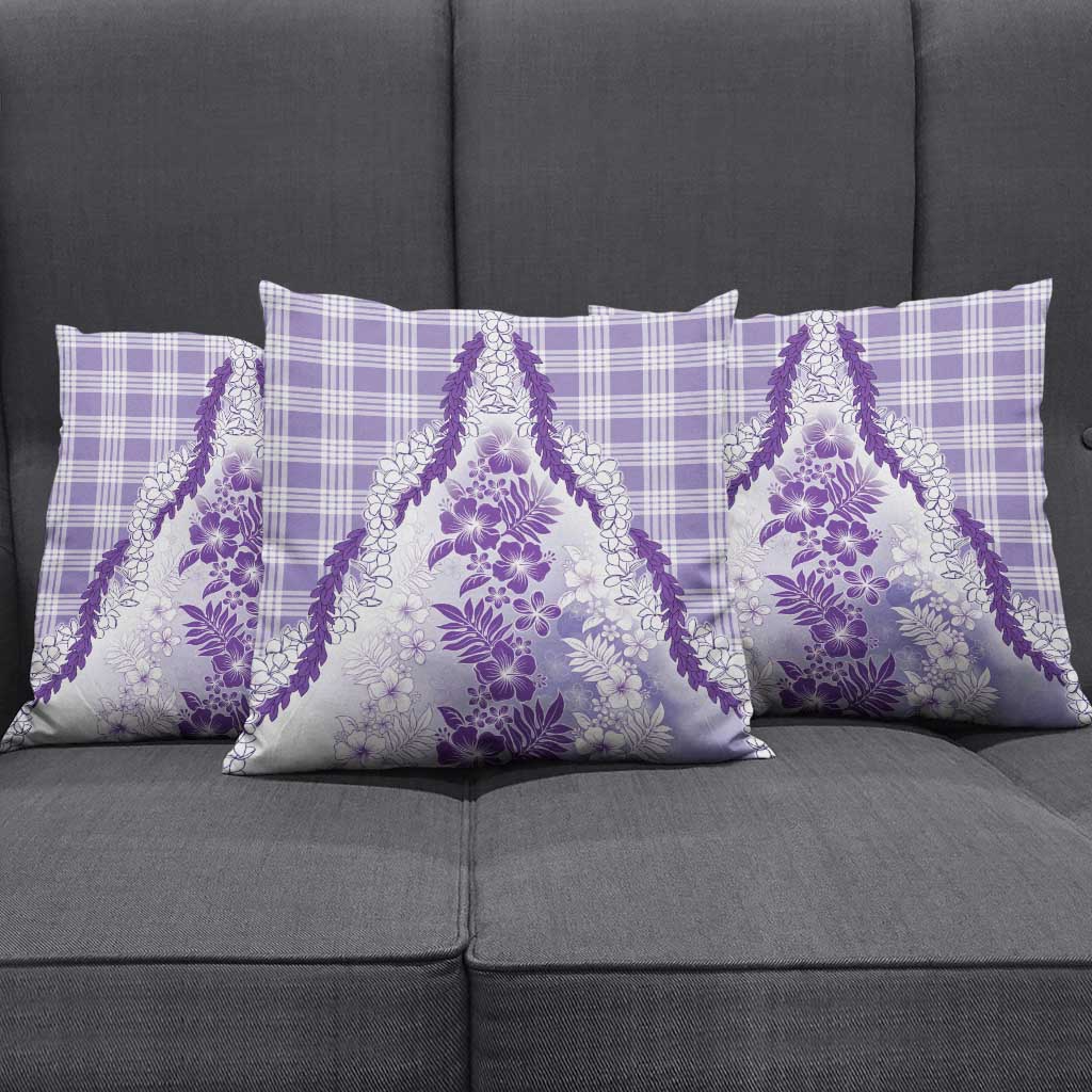 Aloha Hawaii Palaka Pillow Cover Purple Plumeria Lei - Polynesian Pride