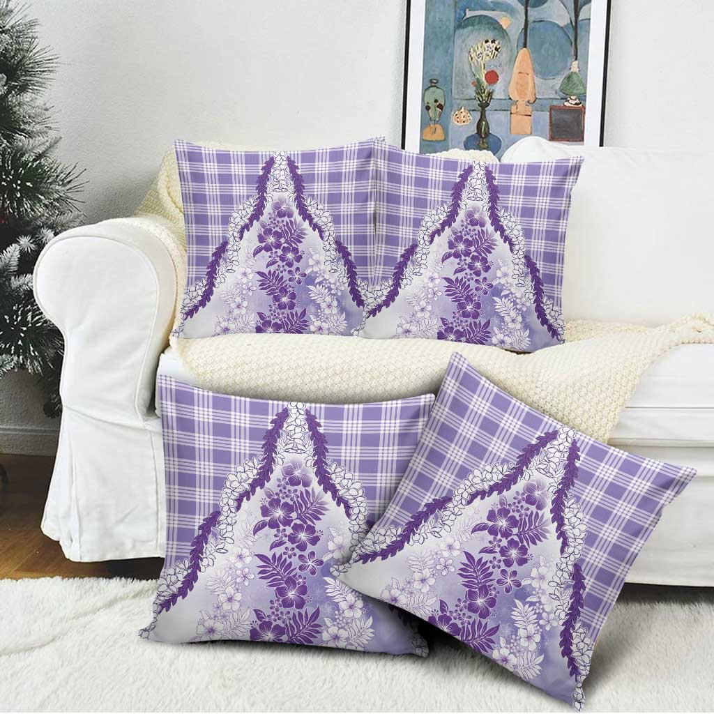 Aloha Hawaii Palaka Pillow Cover Purple Plumeria Lei - Polynesian Pride