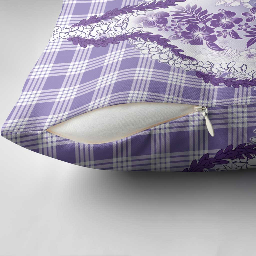 Aloha Hawaii Palaka Pillow Cover Purple Plumeria Lei - Polynesian Pride