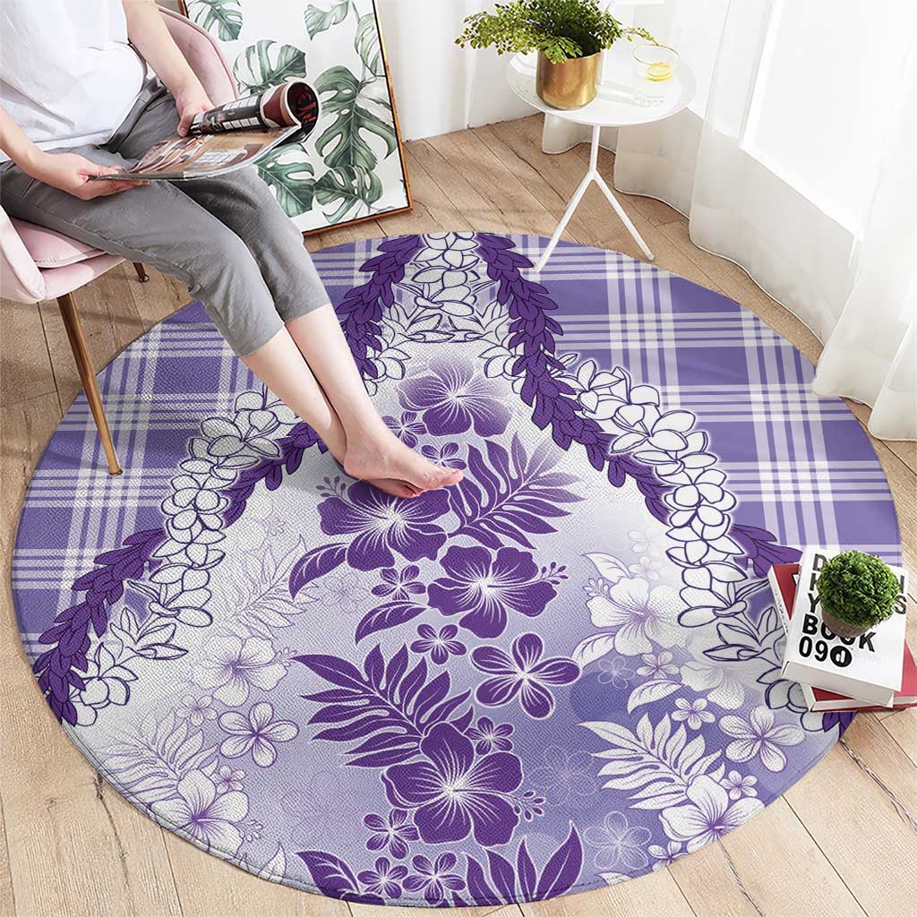Aloha Hawaii Palaka Round Carpet Purple Plumeria Lei - Polynesian Pride