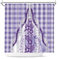 Aloha Hawaii Palaka Shower Curtain Purple Plumeria Lei - Polynesian Pride