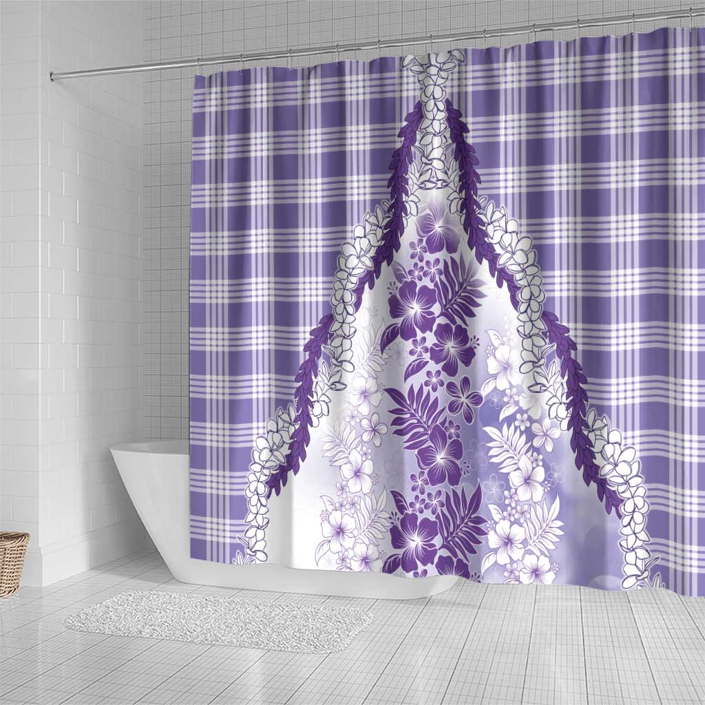 Aloha Hawaii Palaka Shower Curtain Purple Plumeria Lei - Polynesian Pride