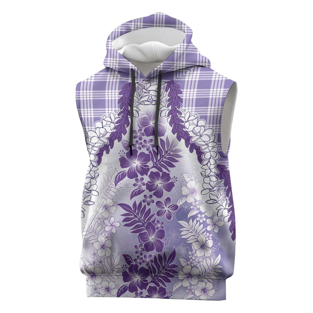 Aloha Hawaii Palaka Sleeveless Hoodie Purple Plumeria Lei - Polynesian Pride