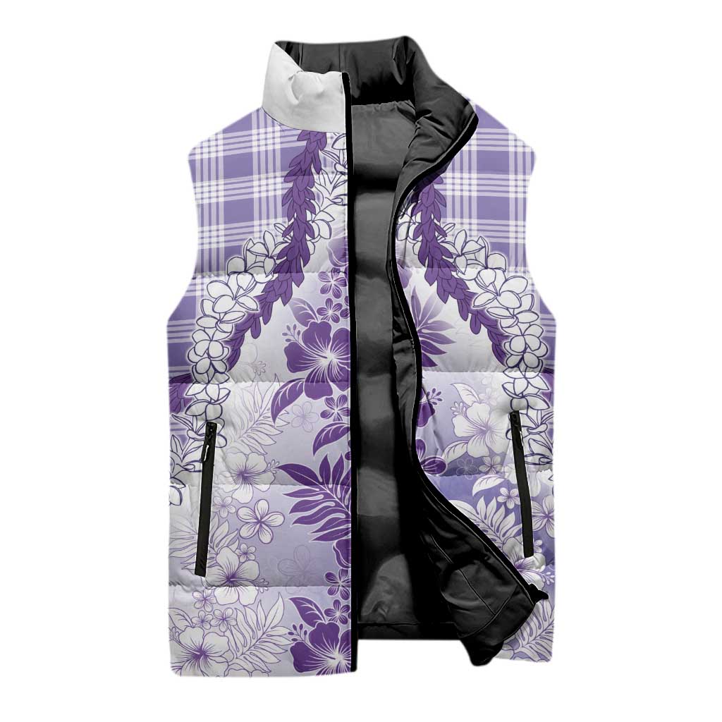 Aloha Hawaii Palaka Sleeveless Puffer Jacket Purple Plumeria Lei - Polynesian Pride