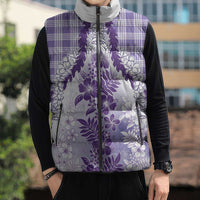 Aloha Hawaii Palaka Sleeveless Puffer Jacket Purple Plumeria Lei - Polynesian Pride