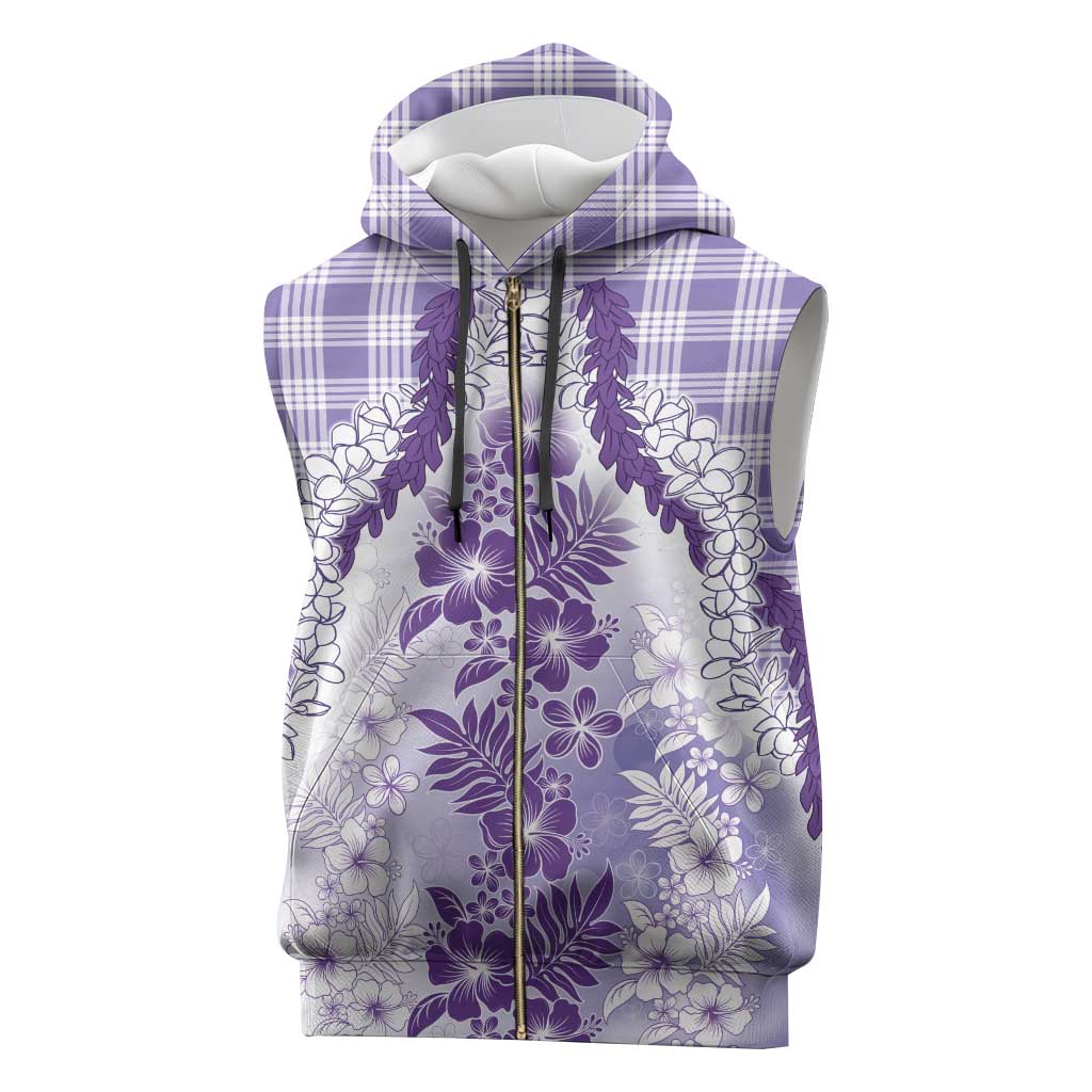 Aloha Hawaii Palaka Sleeveless Zip Hoodie Purple Plumeria Lei - Polynesian Pride