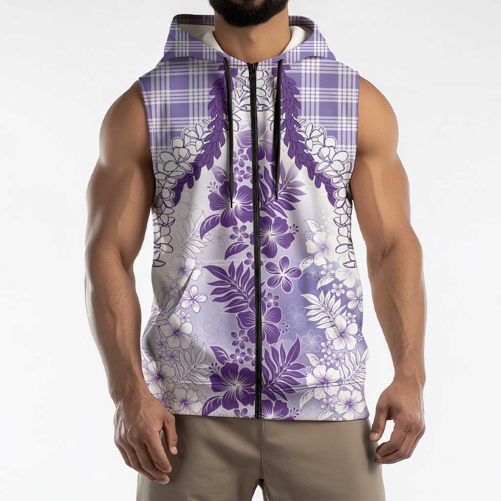 Aloha Hawaii Palaka Sleeveless Zip Hoodie Purple Plumeria Lei LT05 - Polynesian Pride