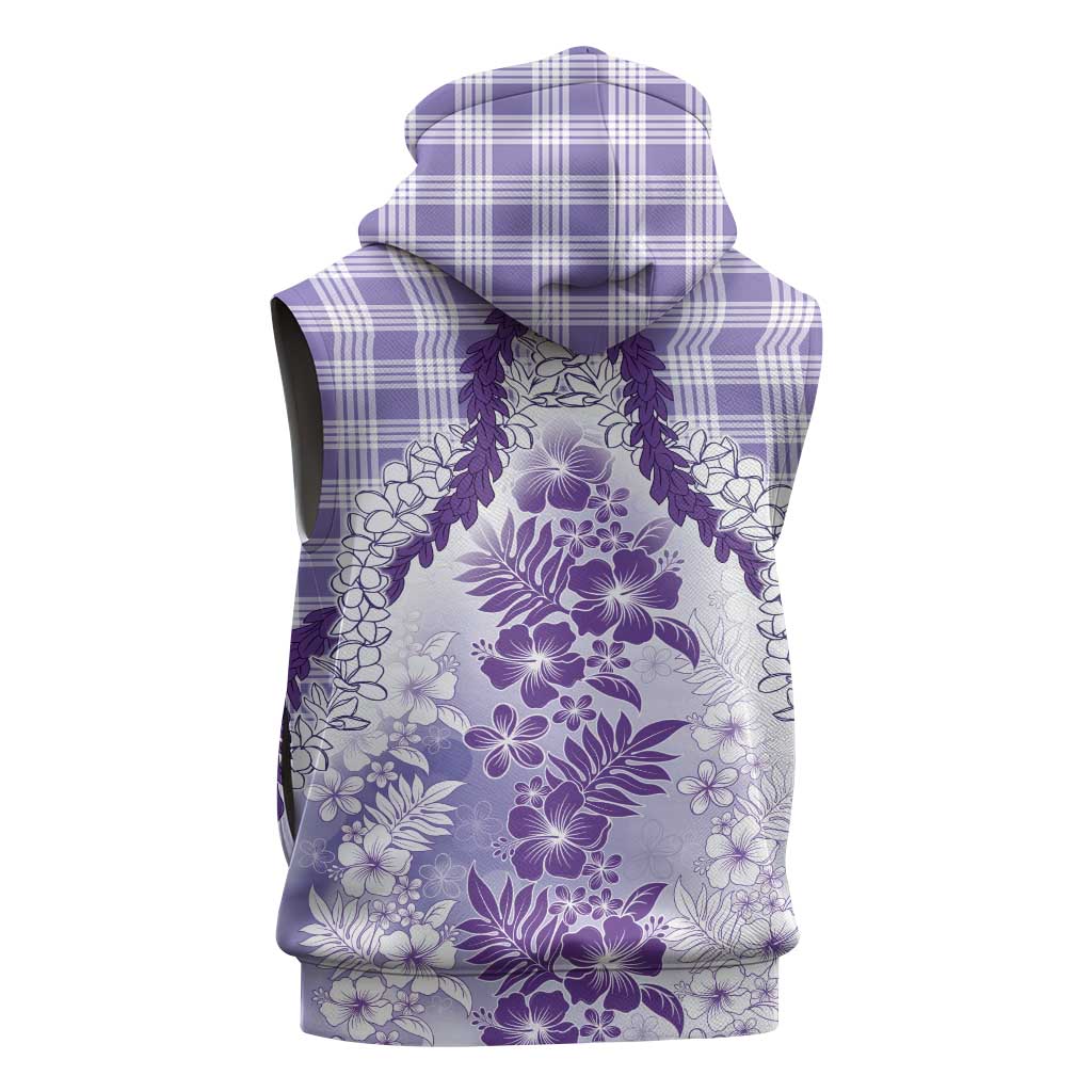 Aloha Hawaii Palaka Sleeveless Zip Hoodie Purple Plumeria Lei LT05 - Polynesian Pride