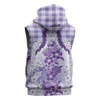 Aloha Hawaii Palaka Sleeveless Zip Hoodie Purple Plumeria Lei LT05 - Polynesian Pride
