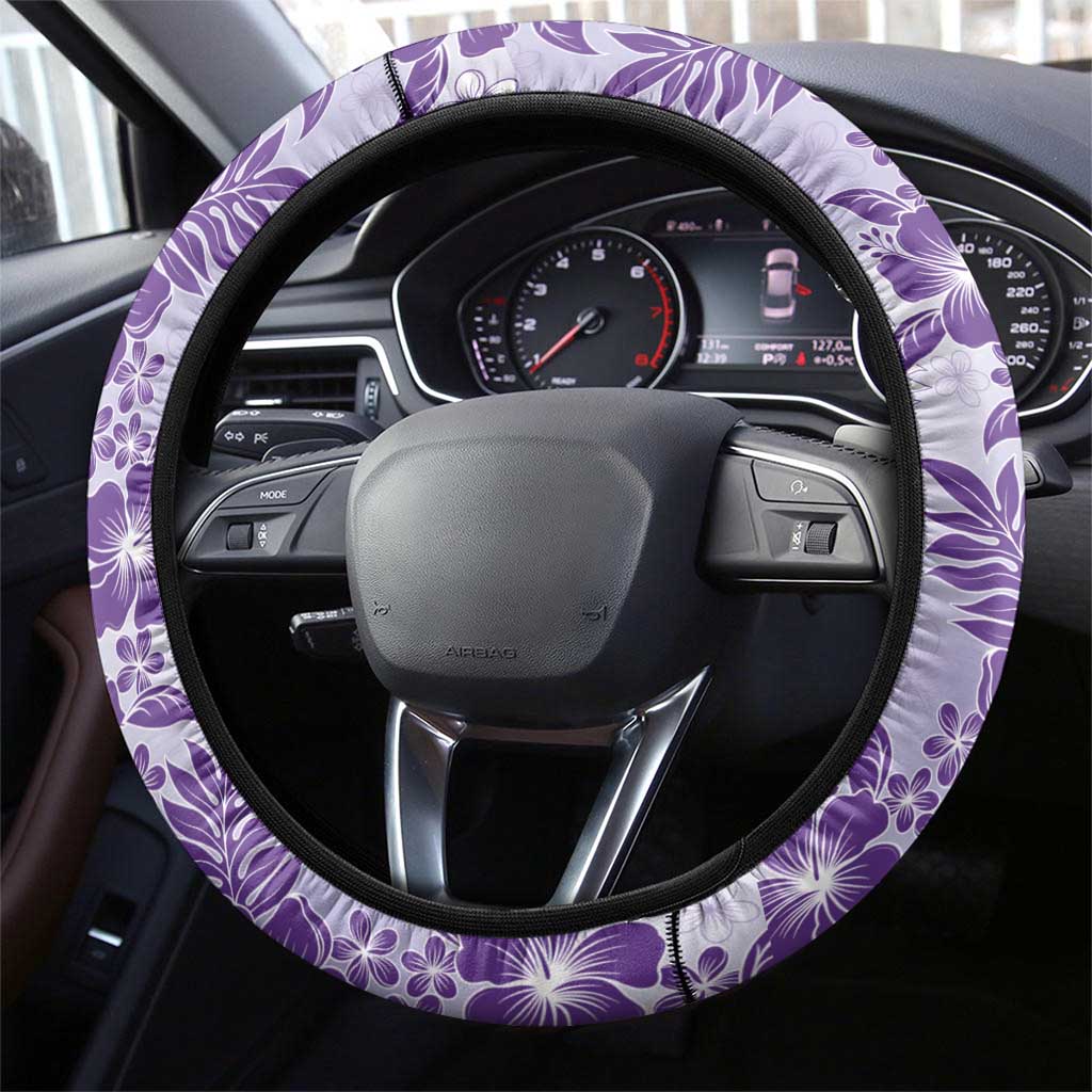 Aloha Hawaii Palaka Steering Wheel Cover Purple Plumeria Lei - Polynesian Pride