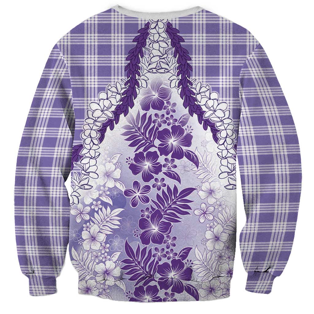 Aloha Hawaii Palaka Sweatshirt Purple Plumeria Lei - Polynesian Pride