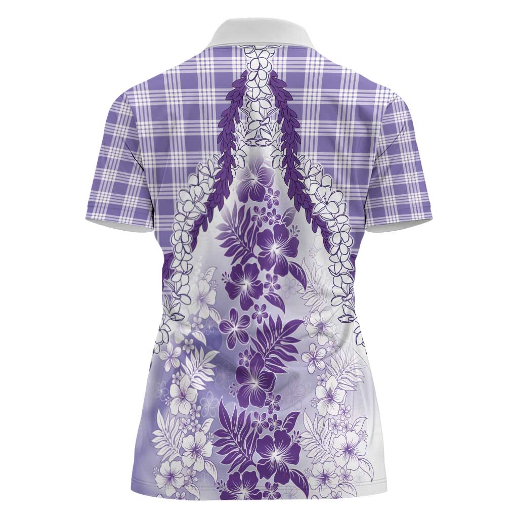 Aloha Hawaii Palaka Women Polo Shirt Purple Plumeria Lei - Polynesian Pride