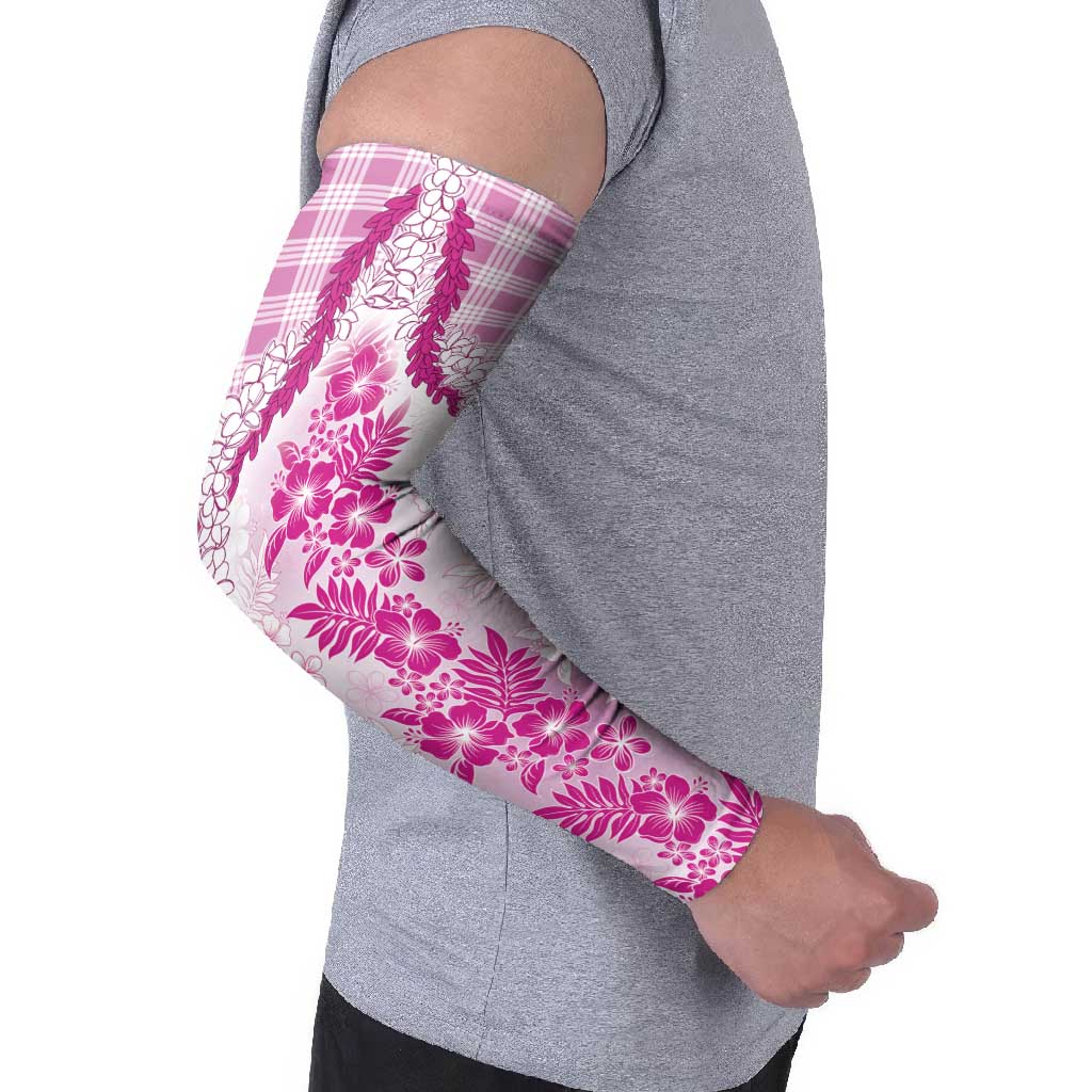 Aloha Hawaii Palaka Arm Sleeves Pink Plumeria Lei - Polynesian Pride