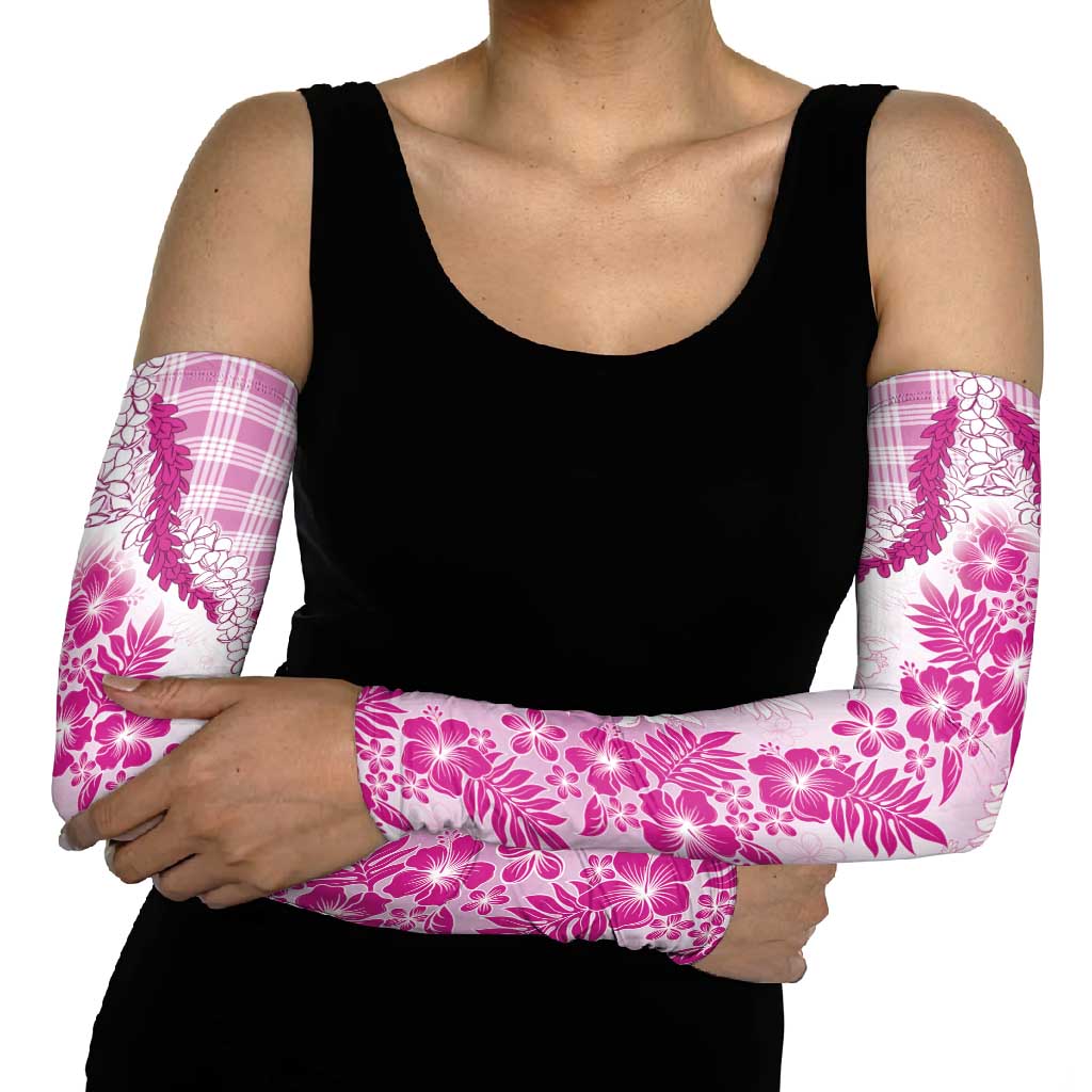 Aloha Hawaii Palaka Arm Sleeves Pink Plumeria Lei - Polynesian Pride