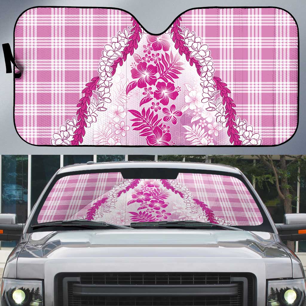 Aloha Hawaii Palaka Auto Sun Shade Pink Plumeria Lei - Polynesian Pride