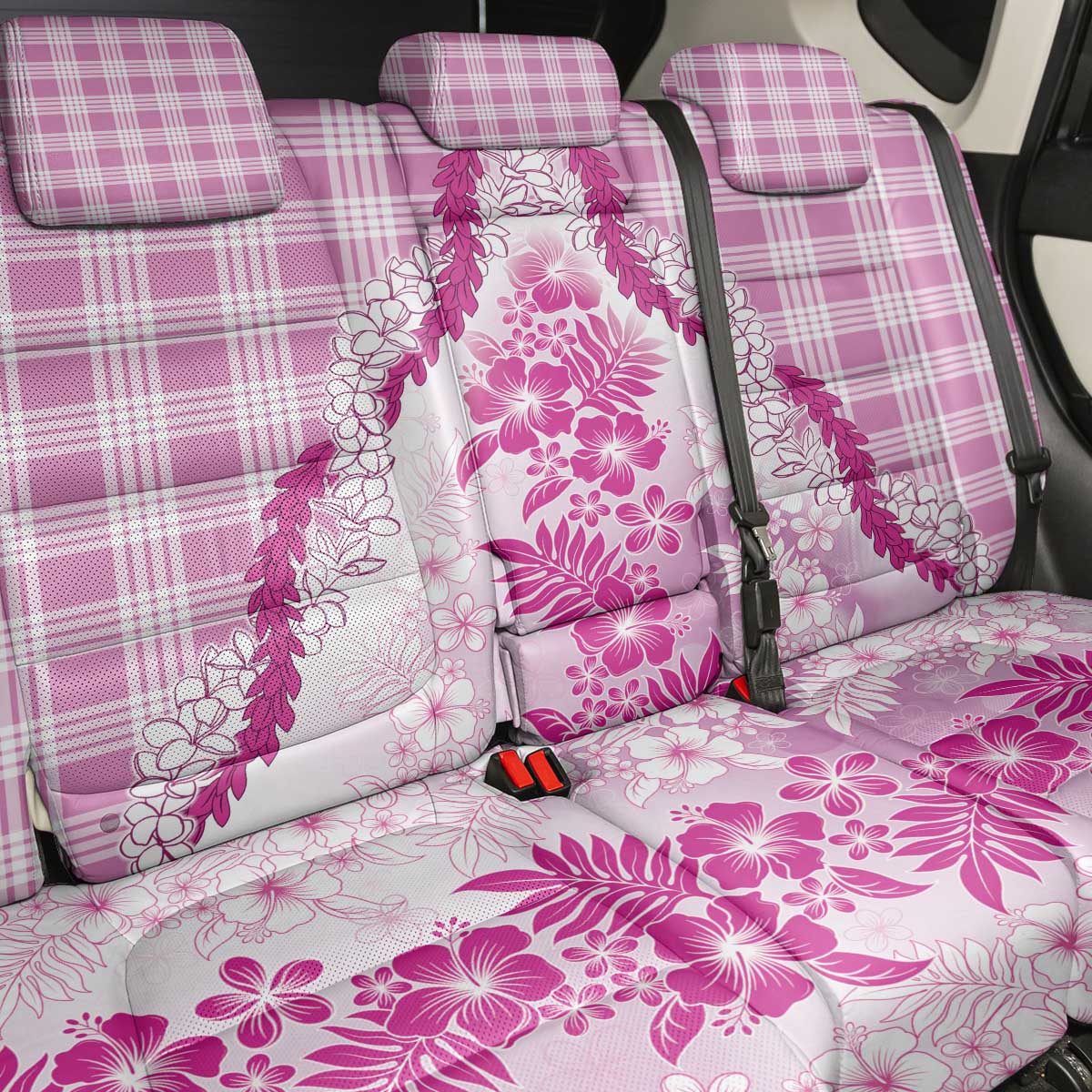 Aloha Hawaii Palaka Back Car Seat Cover Pink Plumeria Lei - Polynesian Pride