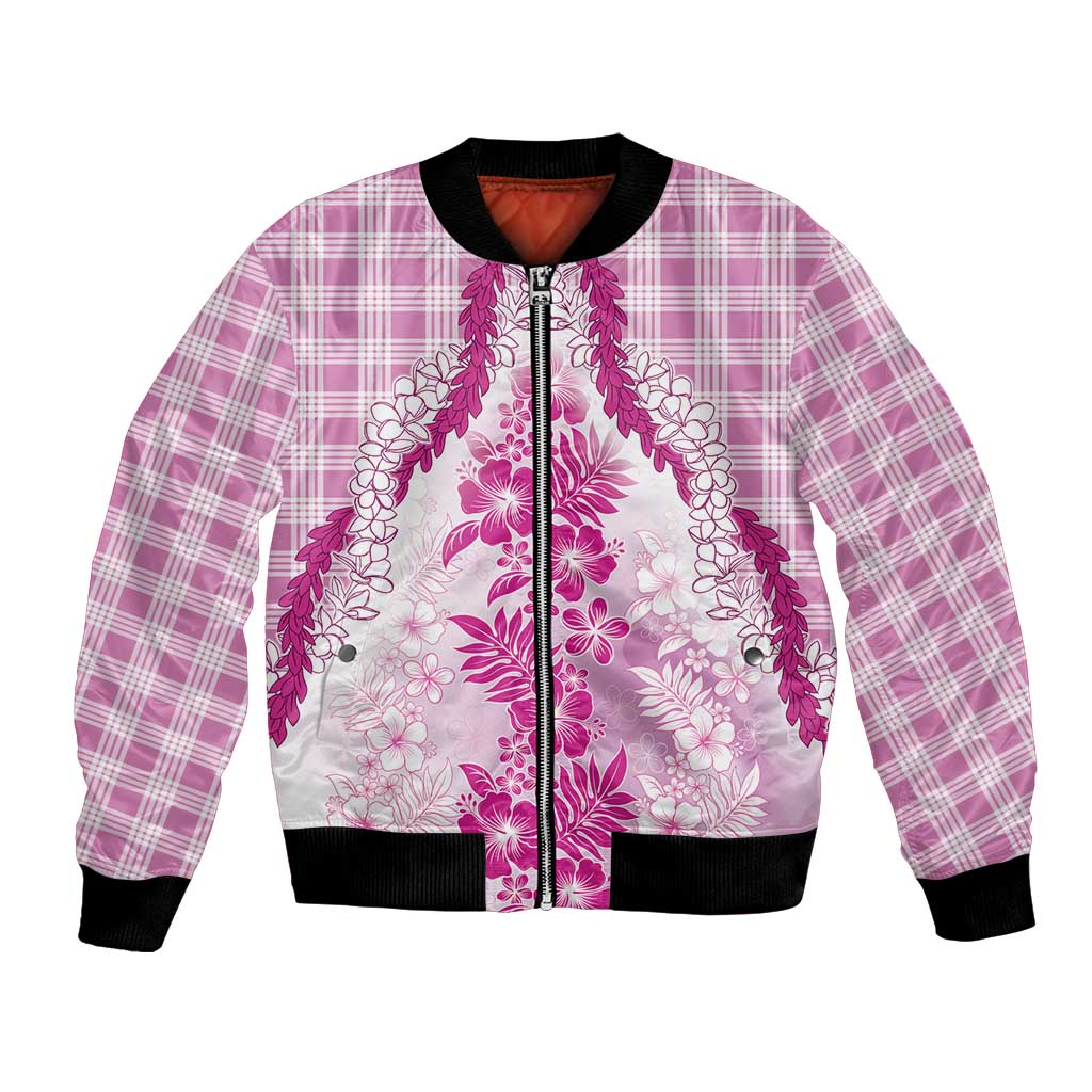 Aloha Hawaii Palaka Bomber Jacket Pink Plumeria Lei - Polynesian Pride