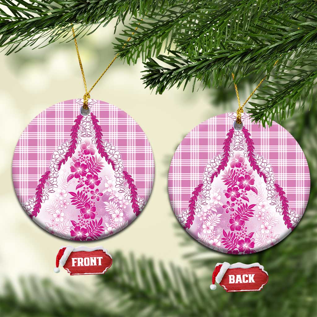 Aloha Hawaii Palaka Ceramic Ornament Pink Plumeria Lei - Polynesian Pride