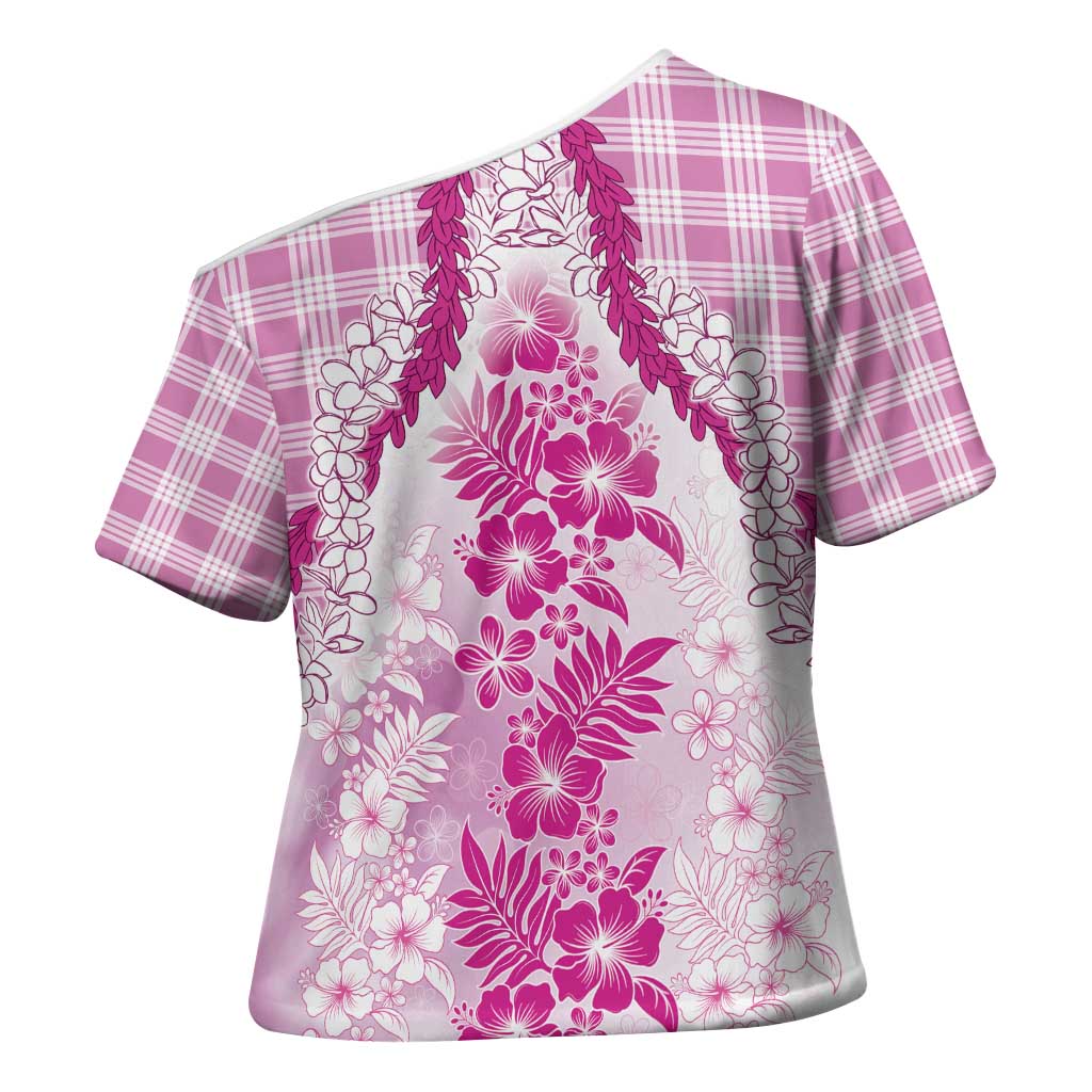 Aloha Hawaii Palaka Cross Shoulder Shirt Pink Plumeria Lei - Polynesian Pride