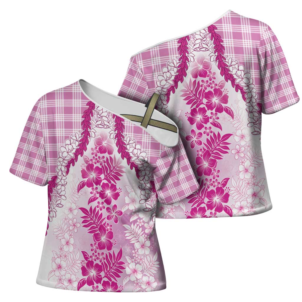 Aloha Hawaii Palaka Cross Shoulder Shirt Pink Plumeria Lei - Polynesian Pride