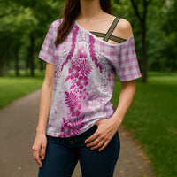 Aloha Hawaii Palaka Cross Shoulder Shirt Pink Plumeria Lei - Polynesian Pride
