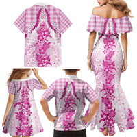 Aloha Hawaii Palaka Family Matching Mermaid Dress and Hawaiian Shirt Pink Plumeria Lei - Polynesian Pride