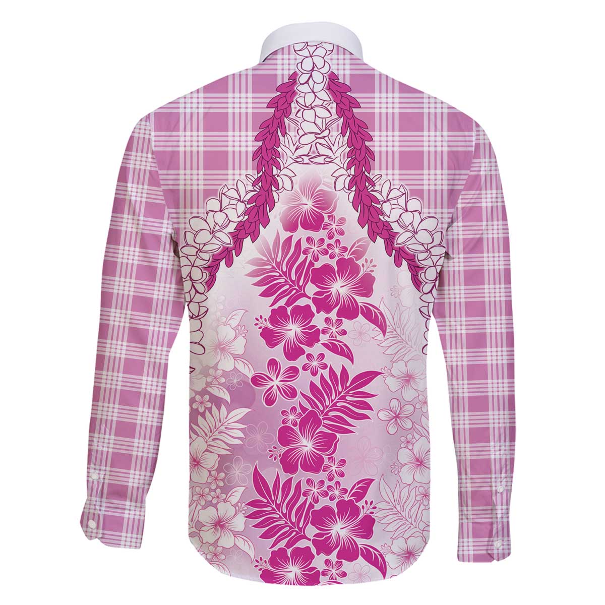 Aloha Hawaii Palaka Family Matching Off The Shoulder Long Sleeve Dress and Hawaiian Shirt Pink Plumeria Lei - Polynesian Pride