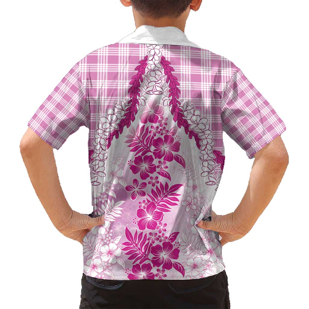 Aloha Hawaii Palaka Family Matching Off Shoulder Maxi Dress and Hawaiian Shirt Pink Plumeria Lei - Polynesian Pride