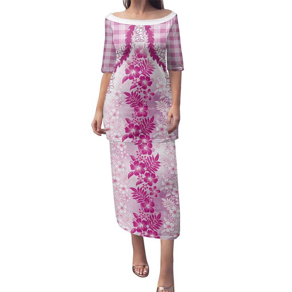 Aloha Hawaii Palaka Family Matching Puletasi and Hawaiian Shirt Pink Plumeria Lei - Polynesian Pride