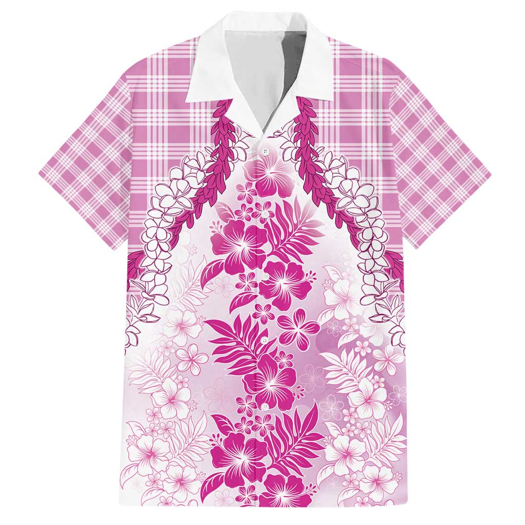 Aloha Hawaii Palaka Family Matching Short Sleeve Bodycon Dress and Hawaiian Shirt Pink Plumeria Lei - Polynesian Pride