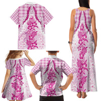 Aloha Hawaii Palaka Family Matching Tank Maxi Dress and Hawaiian Shirt Pink Plumeria Lei - Polynesian Pride
