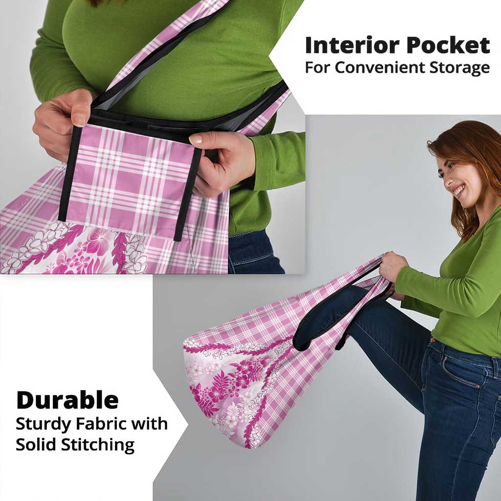 Aloha Hawaii Palaka Grocery Bag Pink Plumeria Lei - Polynesian Pride