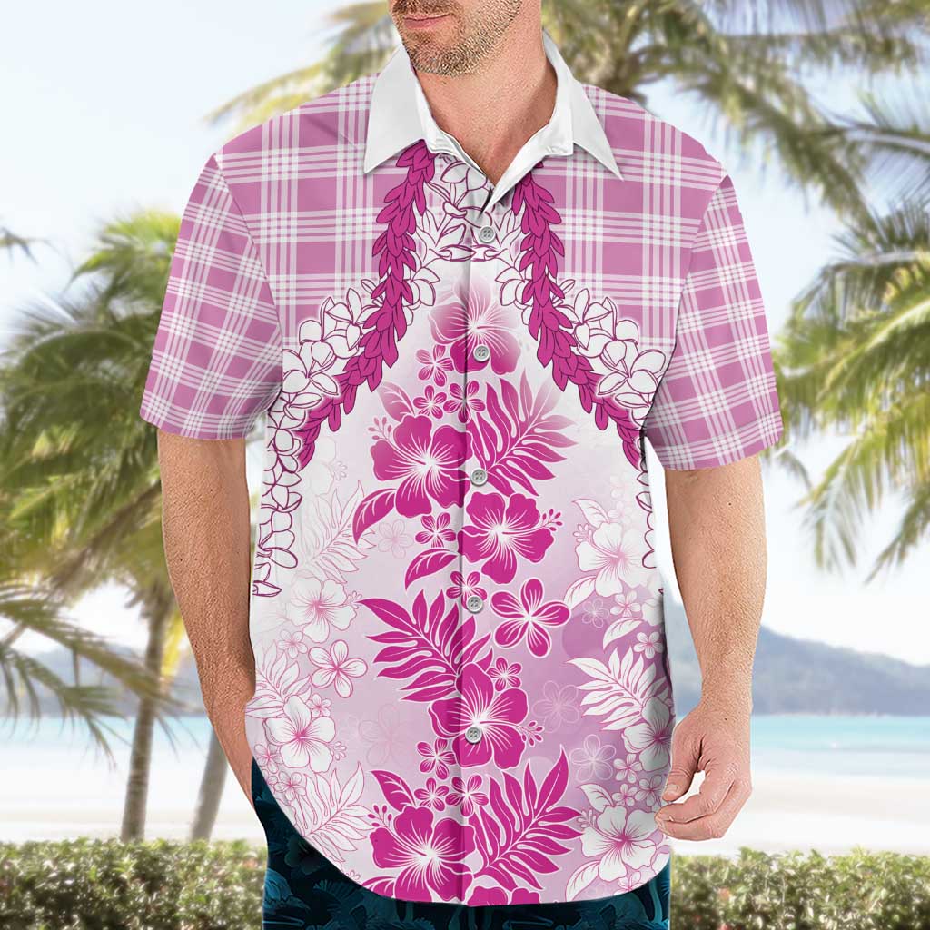 Aloha Hawaii Palaka Hawaiian Shirt Pink Plumeria Lei - Polynesian Pride