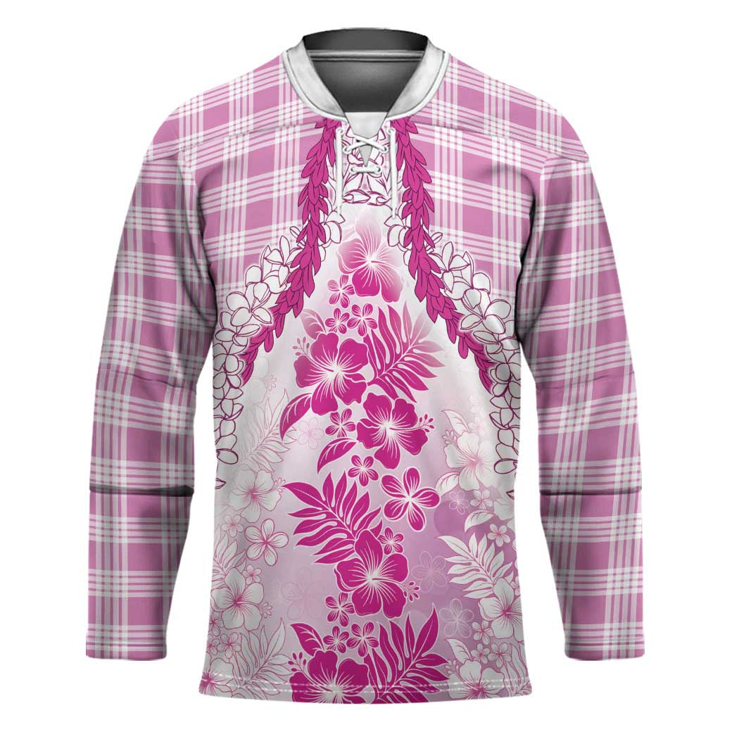 Aloha Hawaii Palaka Hockey Jersey Pink Plumeria Lei - Polynesian Pride